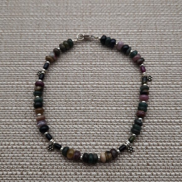 10 Inch Sterling Silver Various Semi Precious Stones Ankle Bracelet B477 - Picture 1 of 6